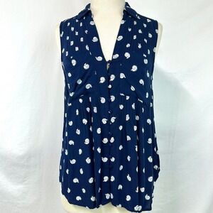 ANTHROPOLOGIE 7/52 Conversations Navy White Bug Snail Print Blouse Tank Womens M